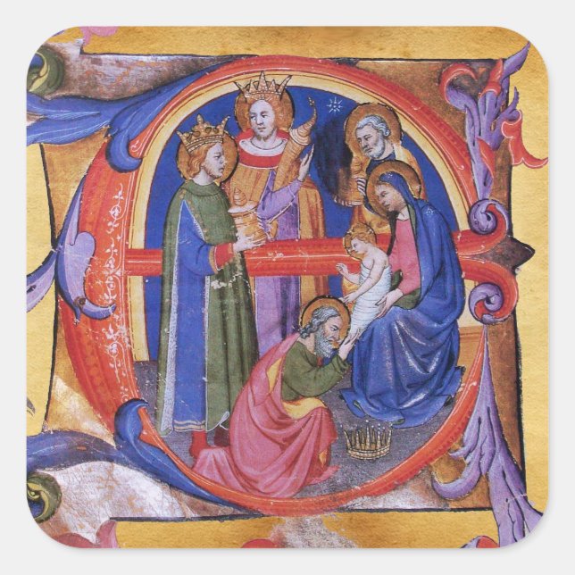 PEGATINA CUADRADA ADORACIÓN DEL PARQUE NATIVO DE NAVIDADES MAGI (Anverso)