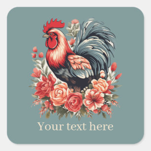 Pegatina Cuadrada adoradores lindos de gallos añaden mensaje