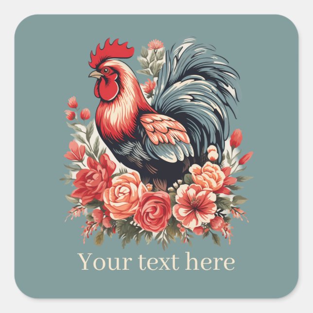Pegatina Cuadrada adoradores lindos de gallos añaden mensaje (Anverso)