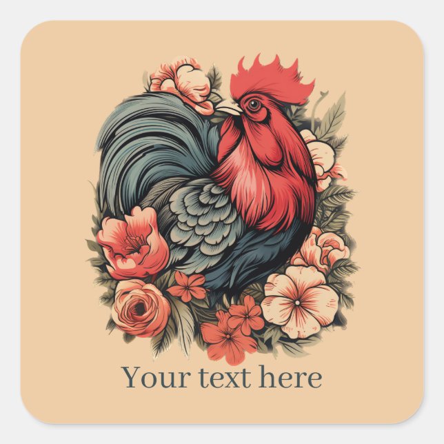 Pegatina Cuadrada adoradores lindos de gallos añaden mensaje (Anverso)
