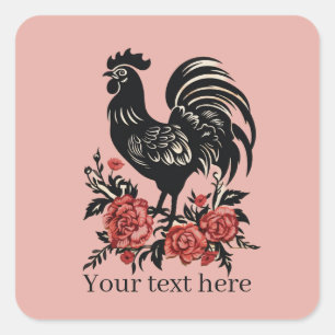 Pegatina Cuadrada adoradores lindos de gallos añaden mensaje