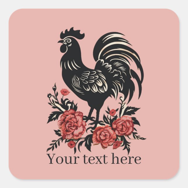 Pegatina Cuadrada adoradores lindos de gallos añaden mensaje (Anverso)