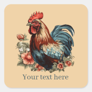 Pegatina Cuadrada adoradores lindos de gallos añaden mensaje