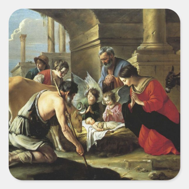 Pegatina Cuadrada Adorando a los Pastores del Siglo XVII (Anverso)