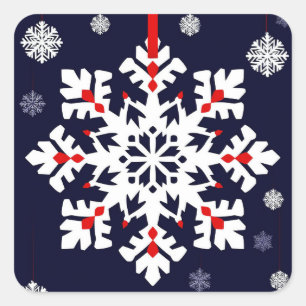 Pegatina Cuadrada Adorno de copo de nieve blanco elegante