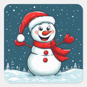 Pegatina Cuadrada ☃️ Adorno de Navidad de Muñeco de Nieve para Niños