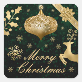 Pegatina Cuadrada Adorno de Navidad de papel de aluminio dorado y ci