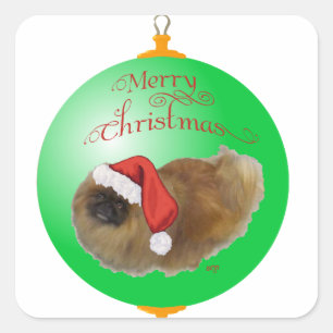 Pegatina Cuadrada Adorno de Navidad de Pekinés