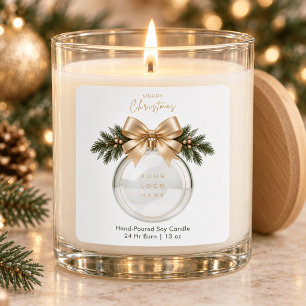 Pegatina Cuadrada Adorno de Navidad en oro elegante Vela con logotip