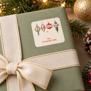 Pegatina Cuadrada Adorno de Navidad Retro Personalizado Regalo