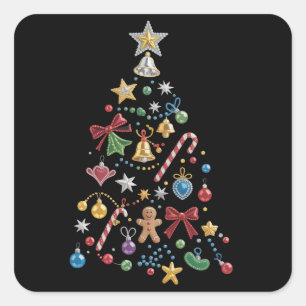 Pegatina Cuadrada Adorno Navideño Árbol de Navidad Brillante con Fan