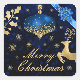 Pegatina Cuadrada Adorno navideño de papel de aluminio azul y dorado