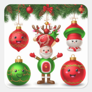 Pegatina Cuadrada 🎄 Adorno Navideño Festivo Brillante ❄️ Elegante