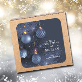 Pegatina Cuadrada Adornos Azules de Navidad
