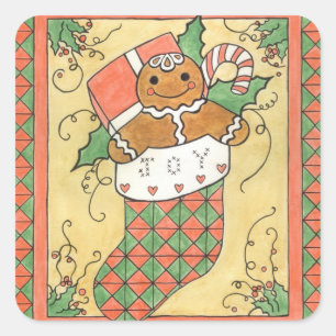 Pegatina Cuadrada Adornos de galletas de jengibre de Navidad