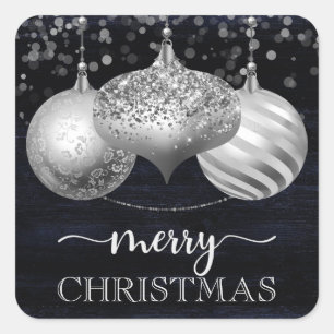 Pegatina Cuadrada Adornos de Navidad Elegantes de Plata