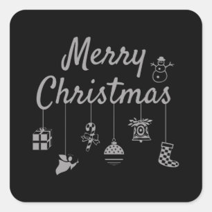 Pegatina Cuadrada Adornos de Navidad Feliz