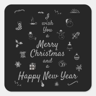 Pegatina Cuadrada Adornos de Navidad Feliz Navidad Año Nuevo Feliz