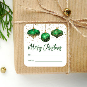 Pegatina Cuadrada Adornos Glam Verde Oro Feliz Navidad De Para