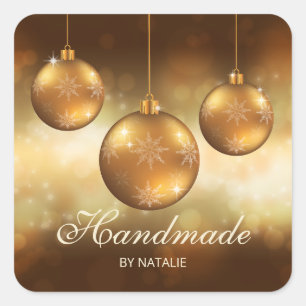 Pegatina Cuadrada Adornos Navideños Amarillo Dorado - Hechos a Mano