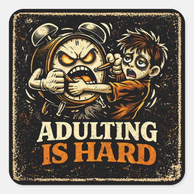 Pegatina Cuadrada Adulting Is Hard – Millennial Life Humor Relatable (Anverso)