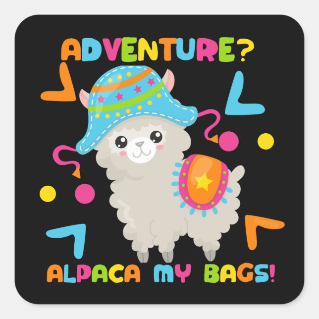 Pegatina Cuadrada Adventure Alpaca My Bags Cute Funny (Anverso)