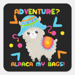 Pegatina Cuadrada Adventure Alpaca My Bags Cute Funny
