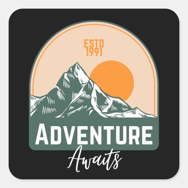 Pegatina Cuadrada Adventure Awaits (Anverso)