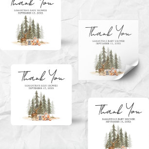 Pegatina Cuadrada Adventure Begin Woodland Animals Baby Shower