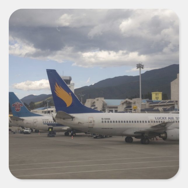 Pegatina Cuadrada Aerolíneas de aviones a reacción chinas en fila (Anverso)
