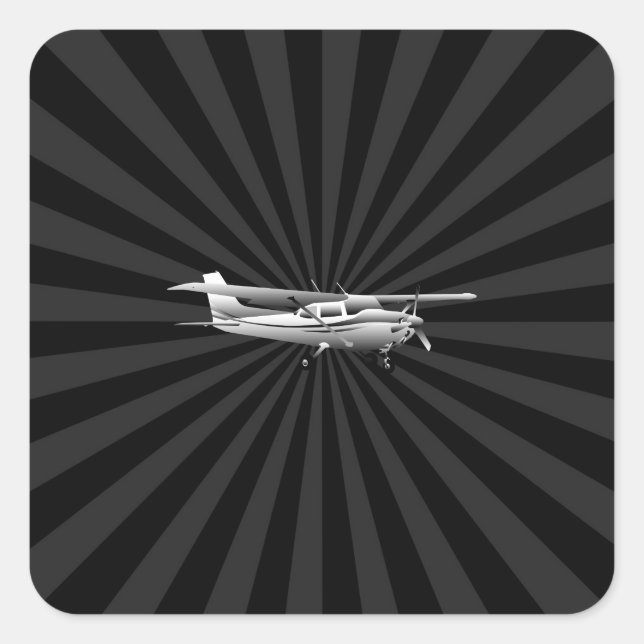 Pegatina Cuadrada Aeronaves Cessna Silhouette Flying Black Burst (Anverso)