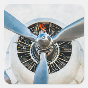 Pegatina Cuadrada Aeronaves Douglas DC-3. Hélice