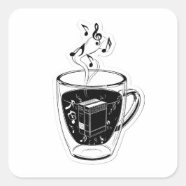 Pegatina Cuadrada Aesthetic Musical Coffee Cup & Books 3D Sticker