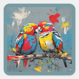 Pegatina Cuadrada Afección abstracta: Aves amorosas