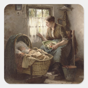 Pegatina Cuadrada Afecto maternal (aceite en lona)