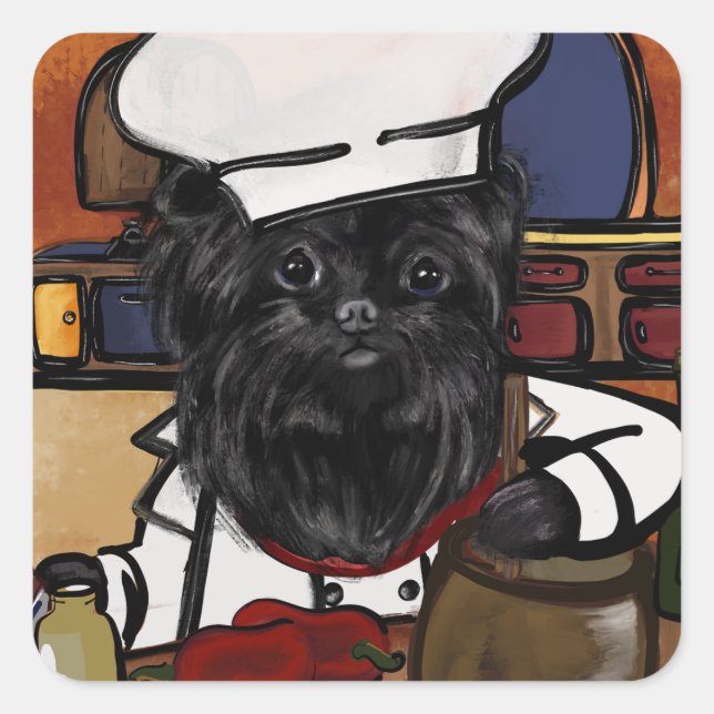 Pegatina Cuadrada Affenpinscher Chef (Anverso)