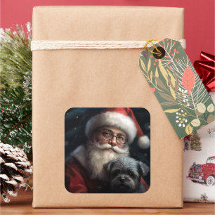 Pegatina Cuadrada Affenpinscher con Navidades festivos de Santa Clau
