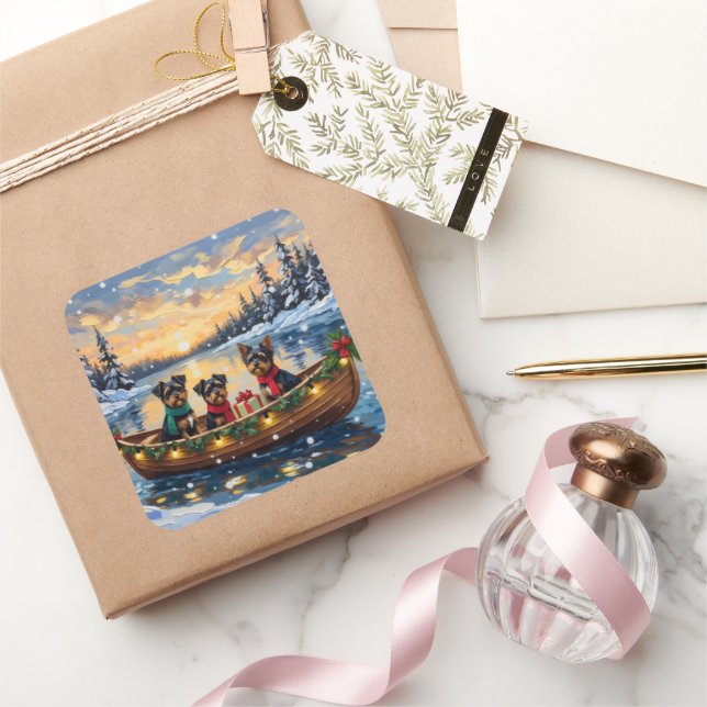 Pegatina Cuadrada Affenpinscher Dog Christmas Boat Holiday (Regalar)