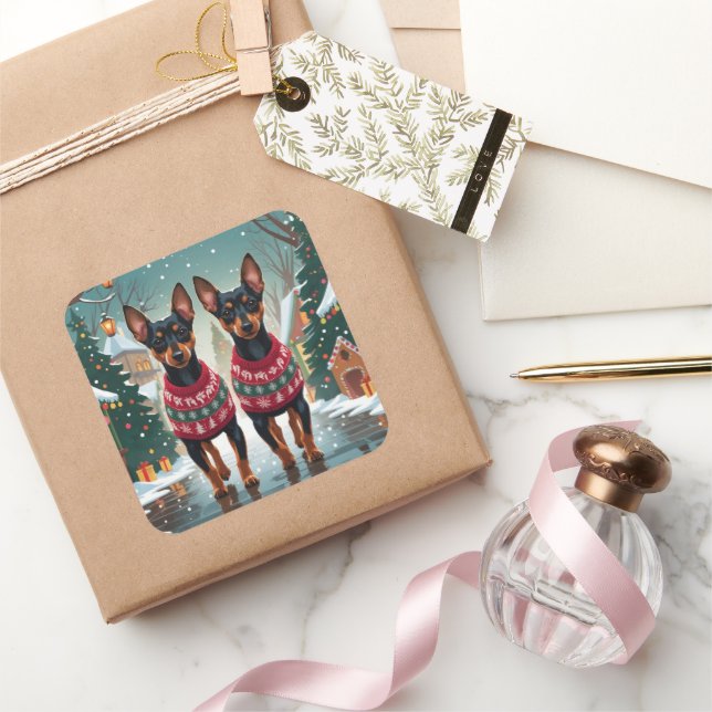 Pegatina Cuadrada Affenpinscher Dogs Christmas Snow Holiday (Regalar)