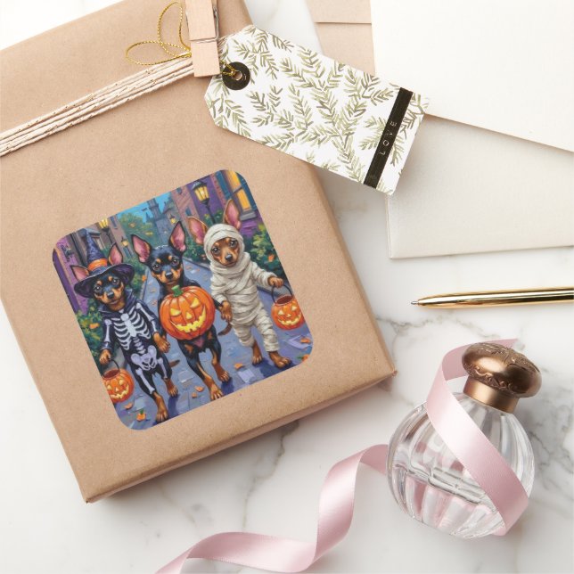 Pegatina Cuadrada Affenpinscher perros trick-or-Treating en Hallowee (Regalar)