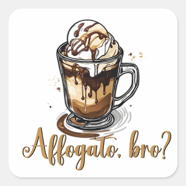 Pegatina Cuadrada Affogato, hermano, Caffeine Lover (Anverso)
