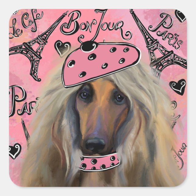 PEGATINA CUADRADA AFGHAN HOUND (Anverso)