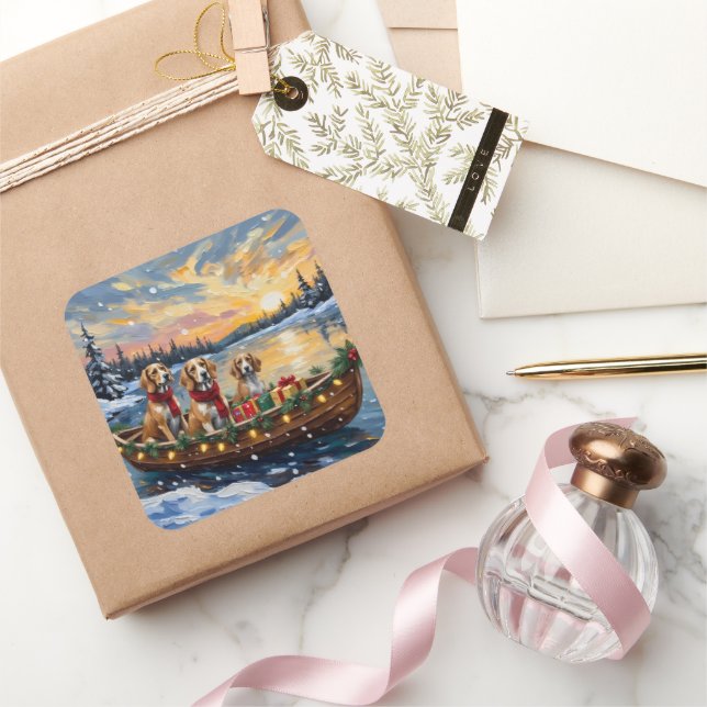 Pegatina Cuadrada Afghan Hound Christmas Boat Holiday (Regalar)