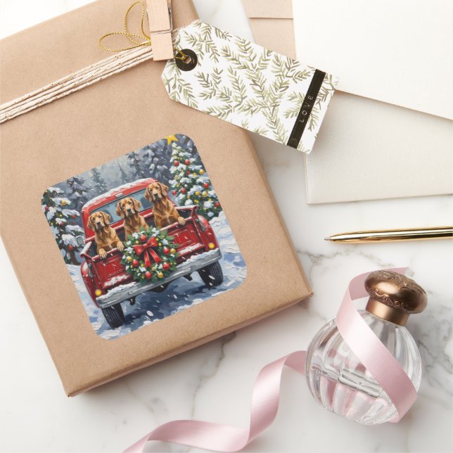 Pegatina Cuadrada Afghan Hound Christmas Red Truck Holiday (Regalar)
