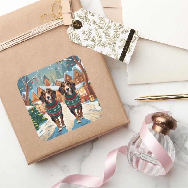 Pegatina Cuadrada Afghan Hound Dogs Christmas Snow Holiday (Regalar)