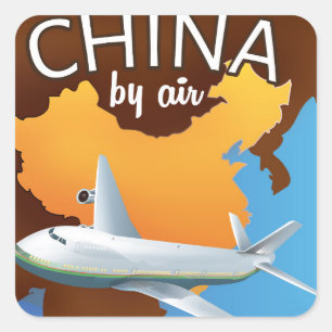 Pegatina Cuadrada Afiche de China por viaje aéreo