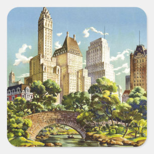 Pegatina Cuadrada Afiche de época del Parque Central de Nueva York