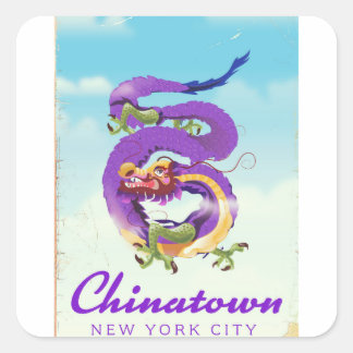 Pegatina Cuadrada Afiche de la ciudad de Nueva York de Chinatown