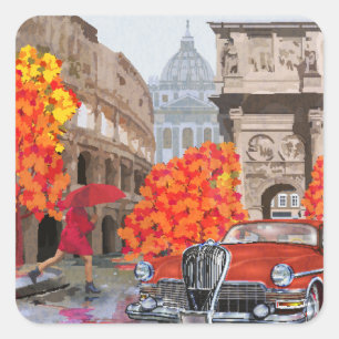 Pegatina Cuadrada Afiche de la época de la lluvia en Roma
