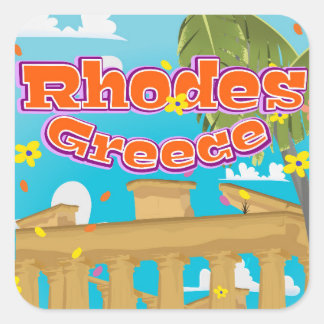 Pegatina Cuadrada Afiche de Rhodes Greece Travel.